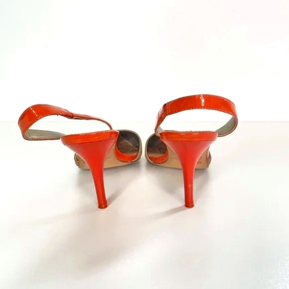 Sam Edelman Orly Beige and Orange Leather Pointed Toe Slingback Heels - Picture 4 of 5